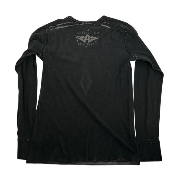 VTG y2k Men's Reversible Affliction Thermal Waffle Knit Long Sleeve Shirt Sz L - Picture 8 of 10